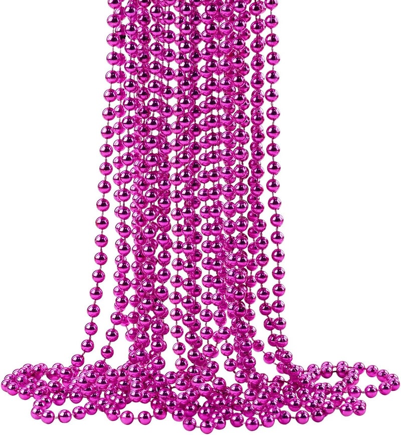 ZZYFGH 12 Pcs Hot Pink Beads Necklace, 33" 7mm Breast Cancer Bead Necklaces, Mardi Gras Beads Necklace, Breast Cancer Awareness Accessories Bead Necklaces Bulk for Wedding Birthday Gender Reveal Party Events Supplies - Image 1